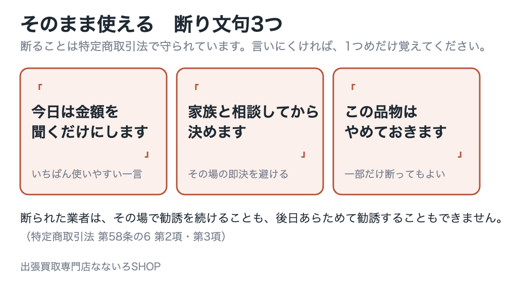 出張買取でそのまま使える断り文句3パターンの図解